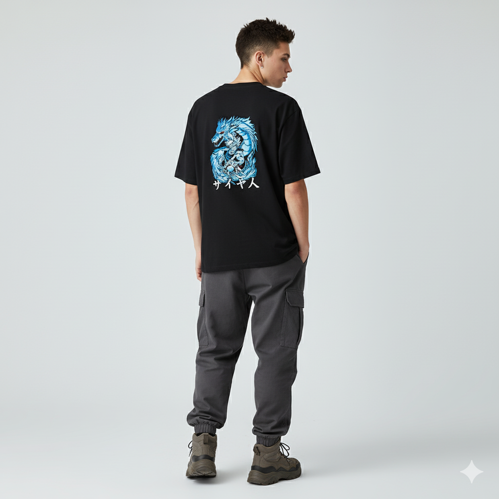 SUPER SAIYAAN OVERSIZED TEE - BLACK